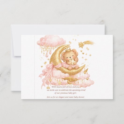 Luxury Baby Girl Shower Invitation Pink Gold Moon  Save The Date (Voorkant)