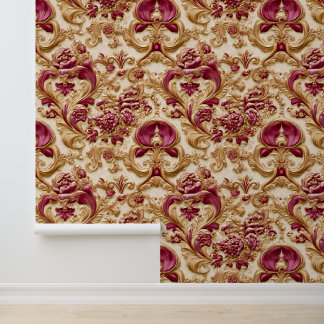 Luxury Baroque Floral Gold and Burgundy Behang