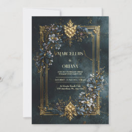Luxury Baroque Gold Frame Dark Teal Floral Wedding Kaart