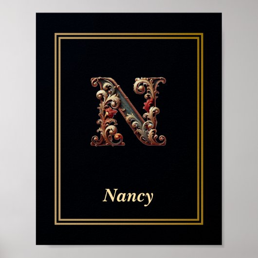 Luxury Baroque Letter N Monogram Poster  (Voorkant)
