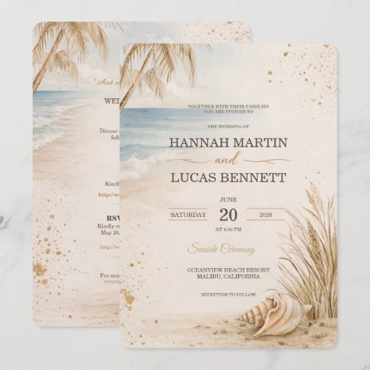 Luxury Beach Wedding Invitation Template (Devant / Derrière)