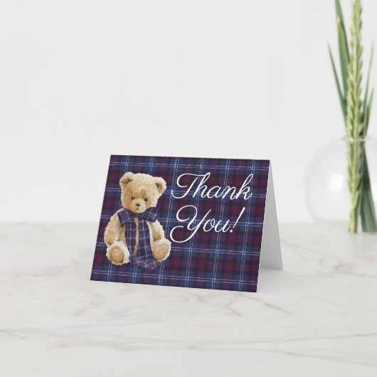 Luxury Bear Plaid Bow Baby Shower  Bedankkaart (Voorkant)