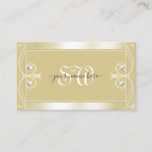 Luxury Beige Cream Sparkle Jewels Monogram  Visitekaartje