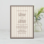 Luxury Beige Espresso Stripes Wedding Kaart (Staand voorkant)