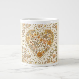 Luxury, , Beigi Gold Yellow ,Love Heart Flowers Extra Grote Beker