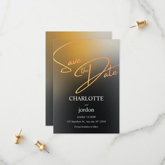 Luxury Black and Gold Save the Date Wedding Card (Devant/Arrière en situation)