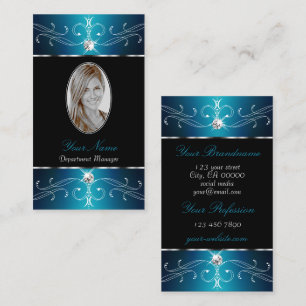 Luxury Black Blauwgroen blauwe siernamen met foto Visitekaartje