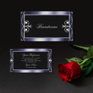Luxury  Black Blue Sparkle Diamonds Ornament Visitekaartje