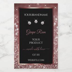 Luxury Black Burgundy Glitter Product Label Jewels Voedselcontainer Etiket