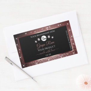 Luxury Black Burgundy Glitter Product Labels Logo