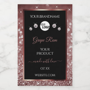 Luxury Black Burgundy Glitter Product Labels Logo Voedselcontainer Etiket