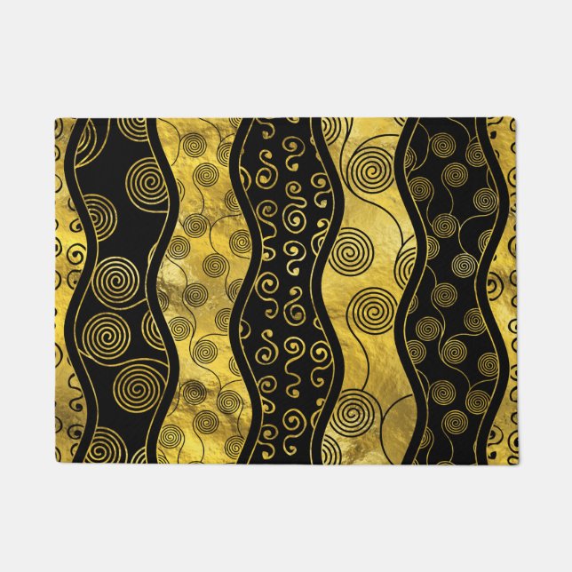Luxury Black en Gold African Pattern Deurmat (Voorkant)