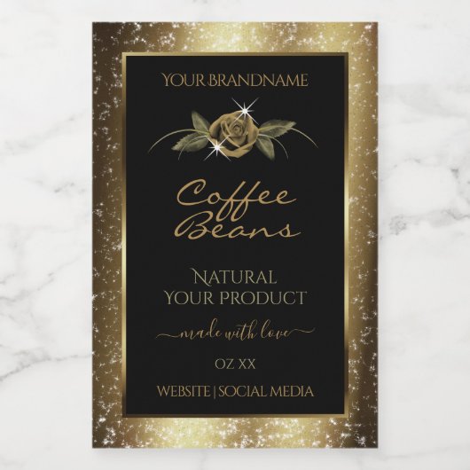 Luxury Black en Gold Brown Glitter-productlabels Voedselcontainer Etiket (Enkel label)