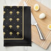 Luxury Black en Gold  Damask-patroon Theedoek (Quarter Fold)