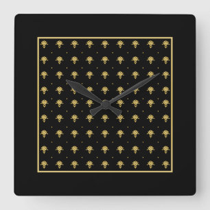 Luxury Black en Gold Damask-patroon Vierkante Klok