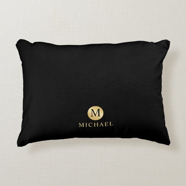 Luxury Black en Gold-gepersonaliseerd monogram Accent Kussen (Voorkant)