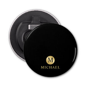 Luxury Black en Gold-gepersonaliseerd monogram Button Flesopener
