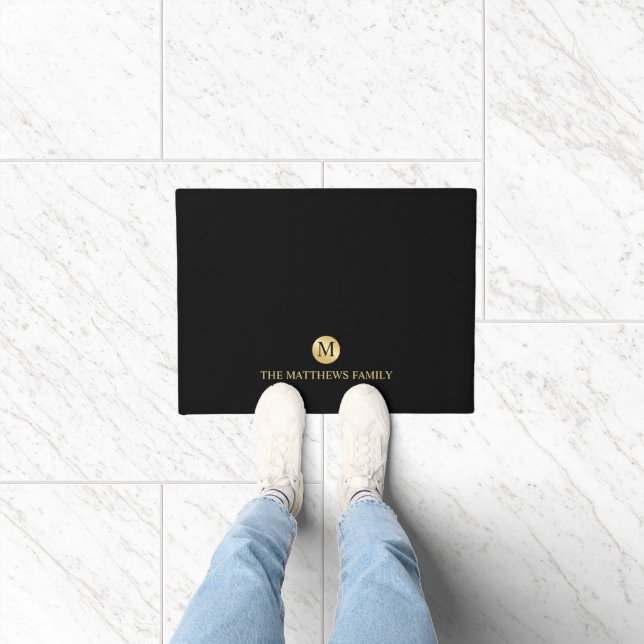 Luxury Black en Gold-gepersonaliseerd monogram Deurmat (Binnen)