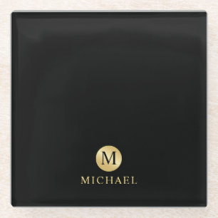 Luxury Black en Gold-gepersonaliseerd monogram Glazen Onderzetter