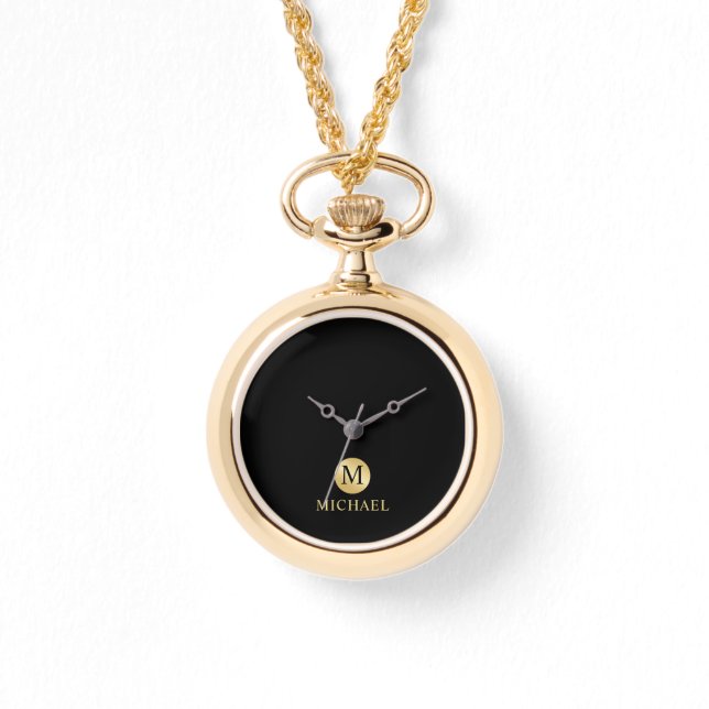 Luxury Black en Gold-gepersonaliseerd monogram Horloge (Voorkant)
