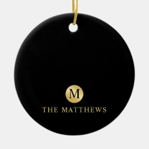 Luxury Black en Gold-gepersonaliseerd monogram Keramisch Ornament
