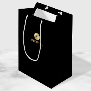 Luxury Black en Gold-gepersonaliseerd monogram Medium Cadeauzakje