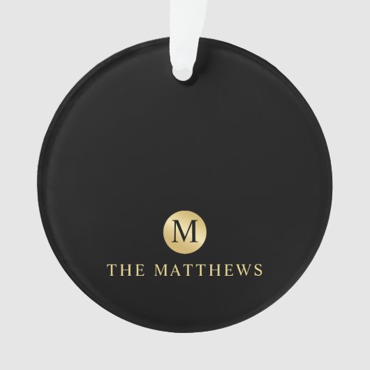 Luxury Black en Gold-gepersonaliseerd monogram Ornament (voorkant)