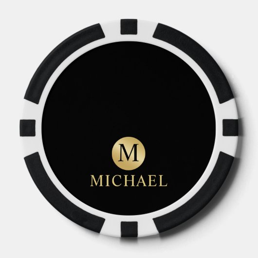 Luxury Black en Gold-gepersonaliseerd monogram Poker Chips (Voorkant)