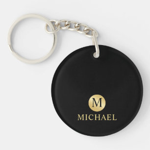 Luxury Black en Gold-gepersonaliseerd monogram Sleutelhanger