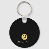 Luxury Black en Gold-gepersonaliseerd monogram Sleutelhanger (Voorkant)