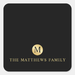 Luxury Black en Gold-gepersonaliseerd monogram Vierkante Sticker