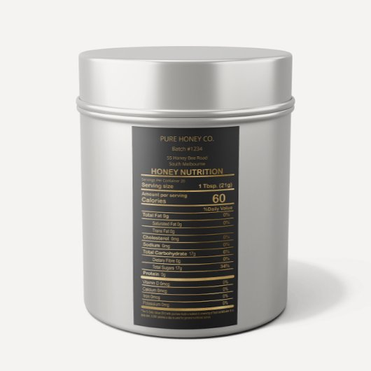 Luxury Black en Gold Honey Nutritional Label