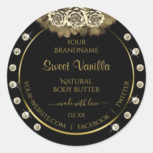 Luxury Black en Gold Product Label Rozen Diamonds (Voorkant)