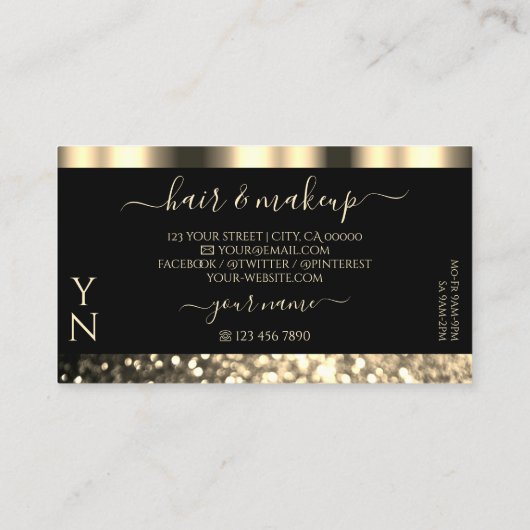 Luxury Black en Gold Sparking Glitter Monogram Visitekaartje (Achterkant)