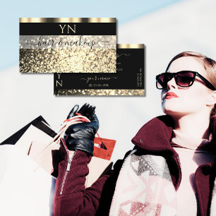 Luxury Black en Gold Sparking Glitter Monogram Visitekaartje