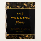 Luxury Black en Golden Floral Pattern Wedding Planner (Voorkant)