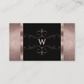 Luxury Black en Roos Gold Glitter Monogram Visitekaartje (Voorkant)