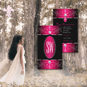 Luxury Black en Roze Ornamenten Monogram Visitekaartje