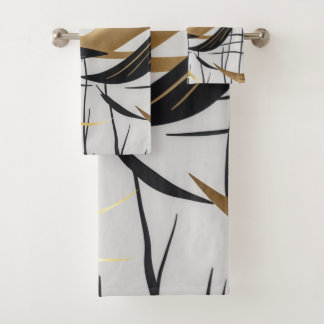 Luxury Black & Gold Abstract Line Towel Set