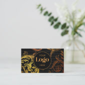 Luxury Black & Gold Baroque Custom Logo QR Code Visitekaartje (Staand voorkant)