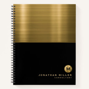 Luxury Black Gold Brushed Metal Monogram Notitieboek