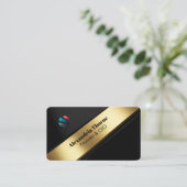 Luxury Black & Gold Diagonal Stripe Visitekaartje (Staand voorkant)