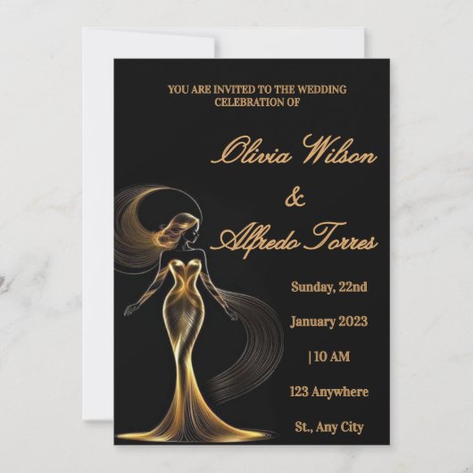 Luxury Black & Gold Elegant Wedding Invitation (Devant)