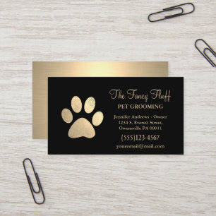 Luxury Black Gold Foil Dog Paw Grooming Service Visitekaartje
