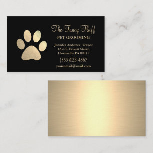 Luxury Black Gold Foil Dog Paw Grooming Service Visitekaartje