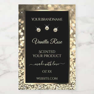 Luxury Black Gold Glitter Product Labels diamanten Voedselcontainer Etiket
