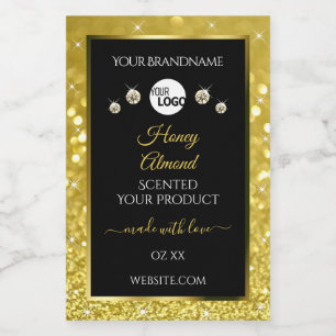 Luxury Black Gold Glitter-productlabels met Logo Voedselcontainer Etiket