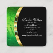 Luxury Black Gold Green Marble Rhinestone Monogram Vierkante Visitekaartje (Achterkant)