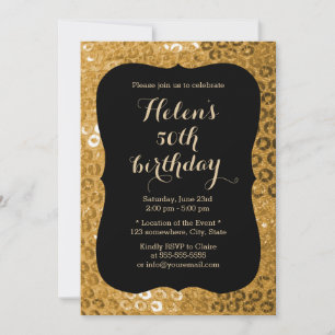 Luxury Black & Gold Paillettes Birthday Party Kaart