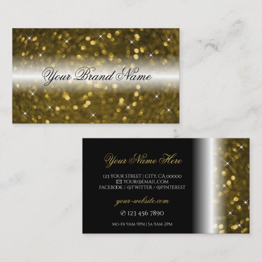 Luxury Black Gold Sparking Glitter Stars Stijlvol Visitekaartje (Voorkant / Achterkant)
